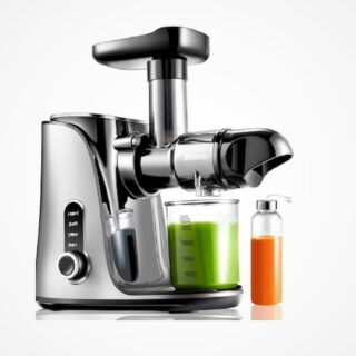 AMZCHEF Extracteur de Jus avec mastiquer lente, écran LED, moteur silencieux, et deux bouteilles d’eau portable de 500 ml pour une extraction optimale et un usage pratique.