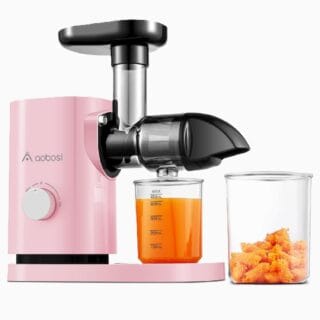 Extracteur de Jus Aobosi, presse à froid pour fruits et légumes, avec fonction inverse, moteur silencieux, 150W, couleur rose.