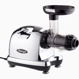 Omega J8226 Extracteur de jus multifonction en plastique, 200 W, avec système de jus à deux étapes et moteur silencieux, idéal pour fruits et légumes.